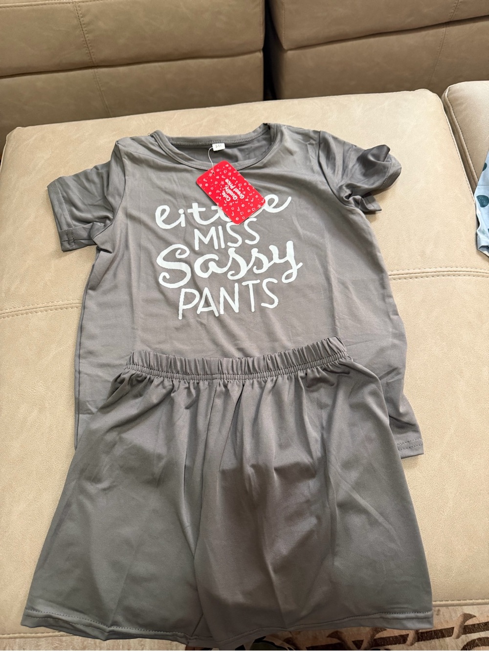 Little Miss Sassy Pants Gray Kids Pajama Set - Short Sleeve Two-Piece